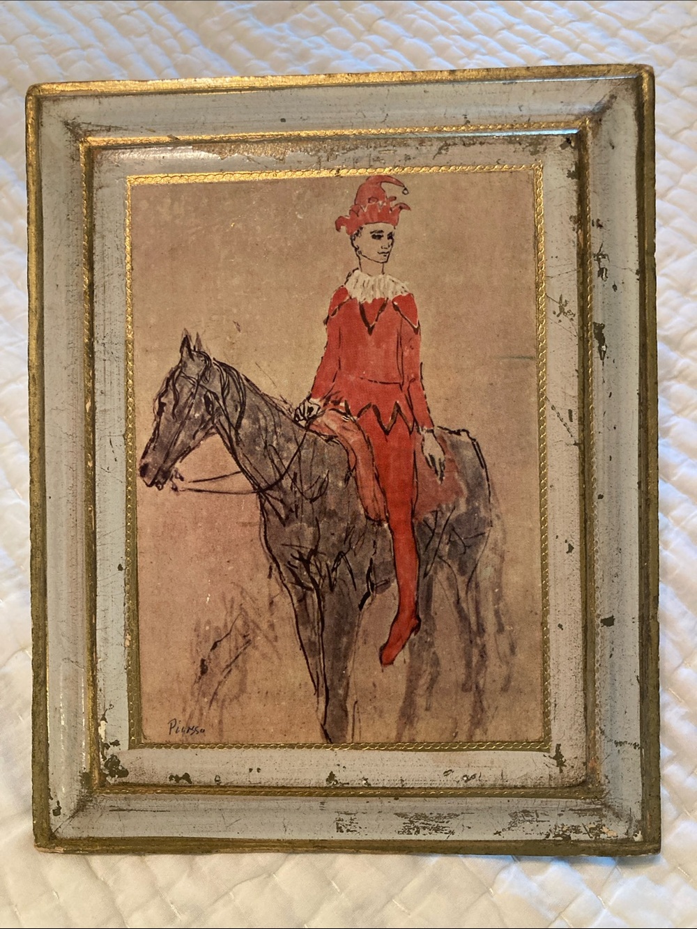 Red-Clad Clown on Horse Vintage-Style Art Print